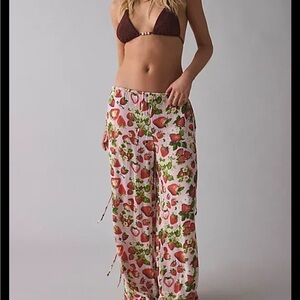 Strawberry Print Wide-Leg Lounge Pants and crop top
